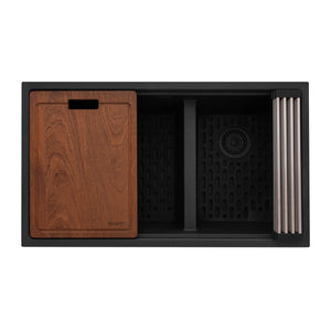 Ruvati 33-inch epiRock Workstation Charcoal Black Double Bowl Undermount Kitchen Sink - RVG2327CK