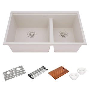 Ruvati 33-inch epiRock Workstation Warm White Double Bowl Undermount Kitchen Sink - RVG2327WB