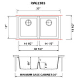 Ruvati 33 x 19 inch Granite Composite Undermount Low Divide Double Bowl Kitchen Sink - Midnight Black - RVG2385BK
