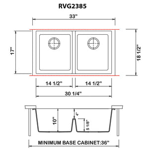 Ruvati 33 x 19 inch Granite Composite Undermount Double Bowl Low Divide Kitchen Sink - Arctic White - RVG2385WH