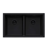 Ruvati 33 x 19 inch Granite Composite Undermount Low Divide Double Bowl Kitchen Sink - Midnight Black - RVG2385BK