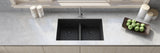 Ruvati 33 x 19 inch Granite Composite Undermount Low Divide Double Bowl Kitchen Sink - Midnight Black - RVG2385BK