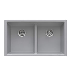 Ruvati 33 x 19 inch Granite Composite Undermount Double Bowl Low Divide Kitchen Sink - Silver Gray - RVG2385GR