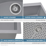 Ruvati 33 x 19 inch Granite Composite Undermount Double Bowl Low Divide Kitchen Sink - Silver Gray - RVG2385GR