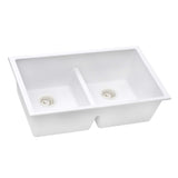 Ruvati 33 x 19 inch Granite Composite Undermount Double Bowl Low Divide Kitchen Sink - Arctic White - RVG2385WH