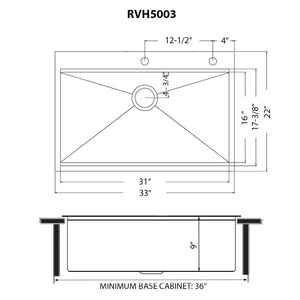 Ruvati 33 inch Polished Brass Matte Gold Workstation Drop-in Topmount Kitchen Sink Single Bowl - RVH5003GG