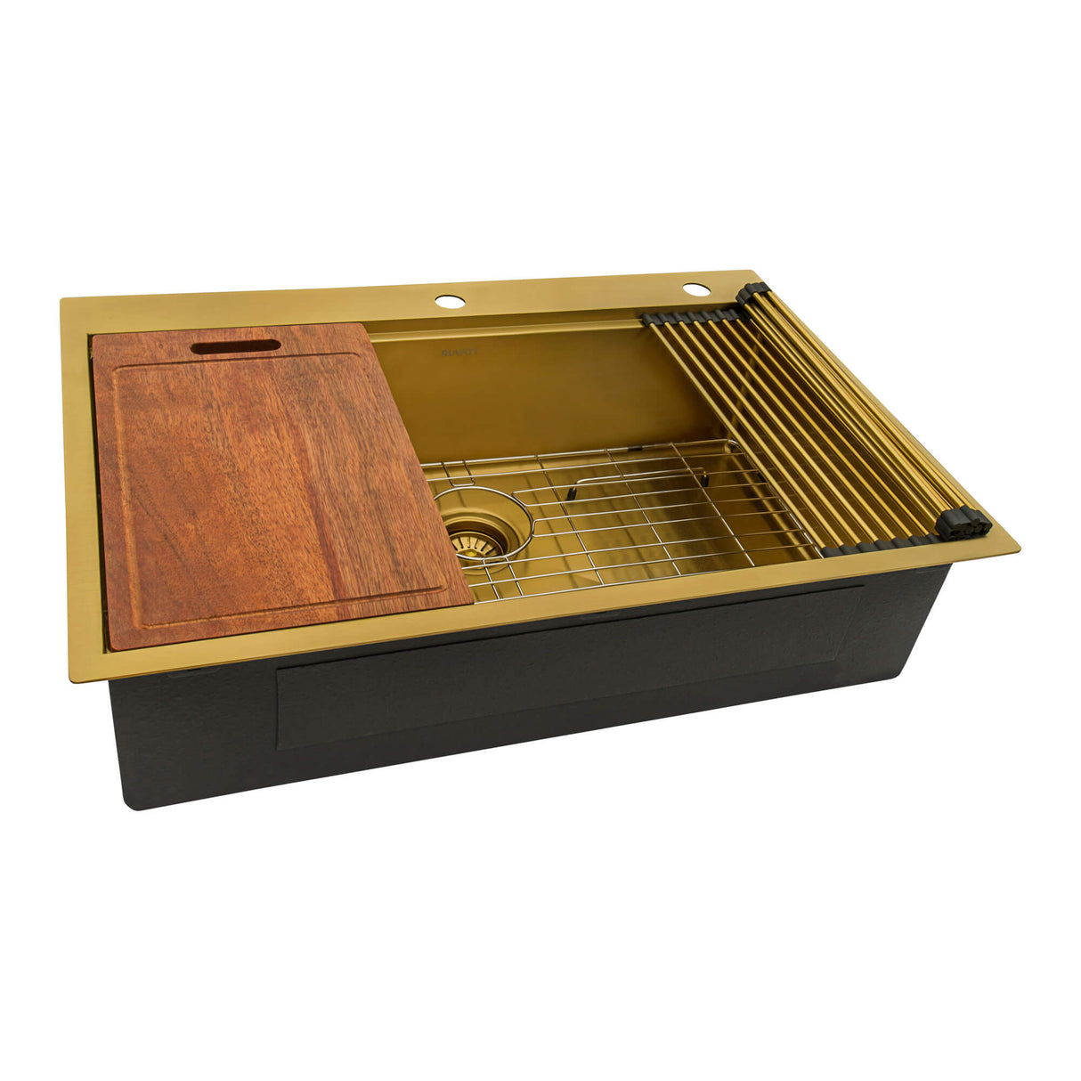 Ruvati 33 inch Polished Brass Matte Gold Workstation Drop-in Topmount Kitchen Sink Single Bowl - RVH5003GG