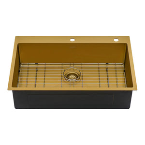 Ruvati 33 x 22 inch Satin Brass Matte Gold Stainless Steel Drop-in Topmount Kitchen Sink Single Bowl - RVH5005GG