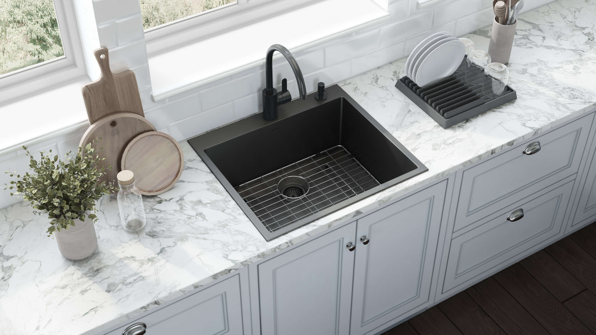 Ruvati 25 inch Gunmetal Black Stainless Steel Drop-in Topmount Kitchen Sink Single Bowl - RVH5007BL
