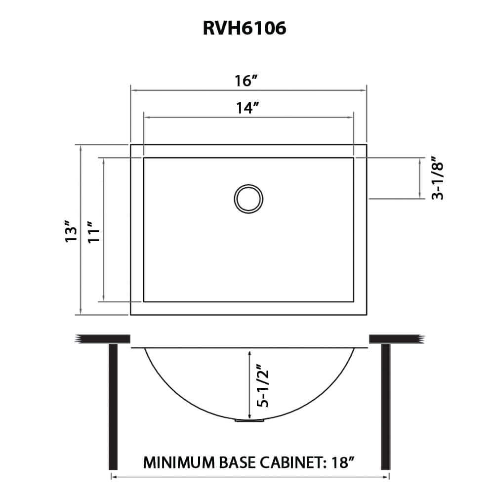 Ruvati 16 x 13 inch Brushed Stainless Steel Rectangular Bathroom Sink Undermount - RVH6106ST