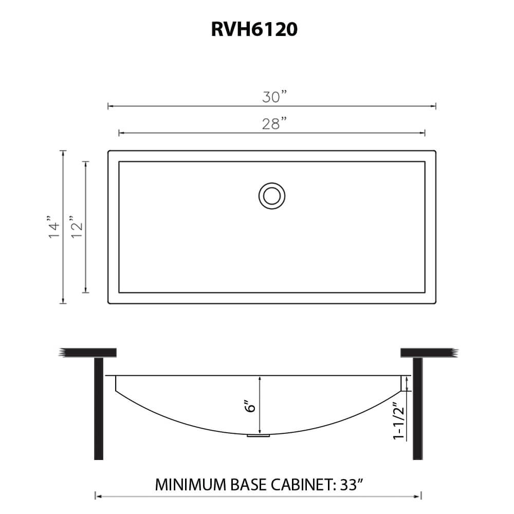 Ruvati 30 x 14 inch Brushed Gold Polished Brass Rectangular Bathroom Sink Undermount - RVH6120GG