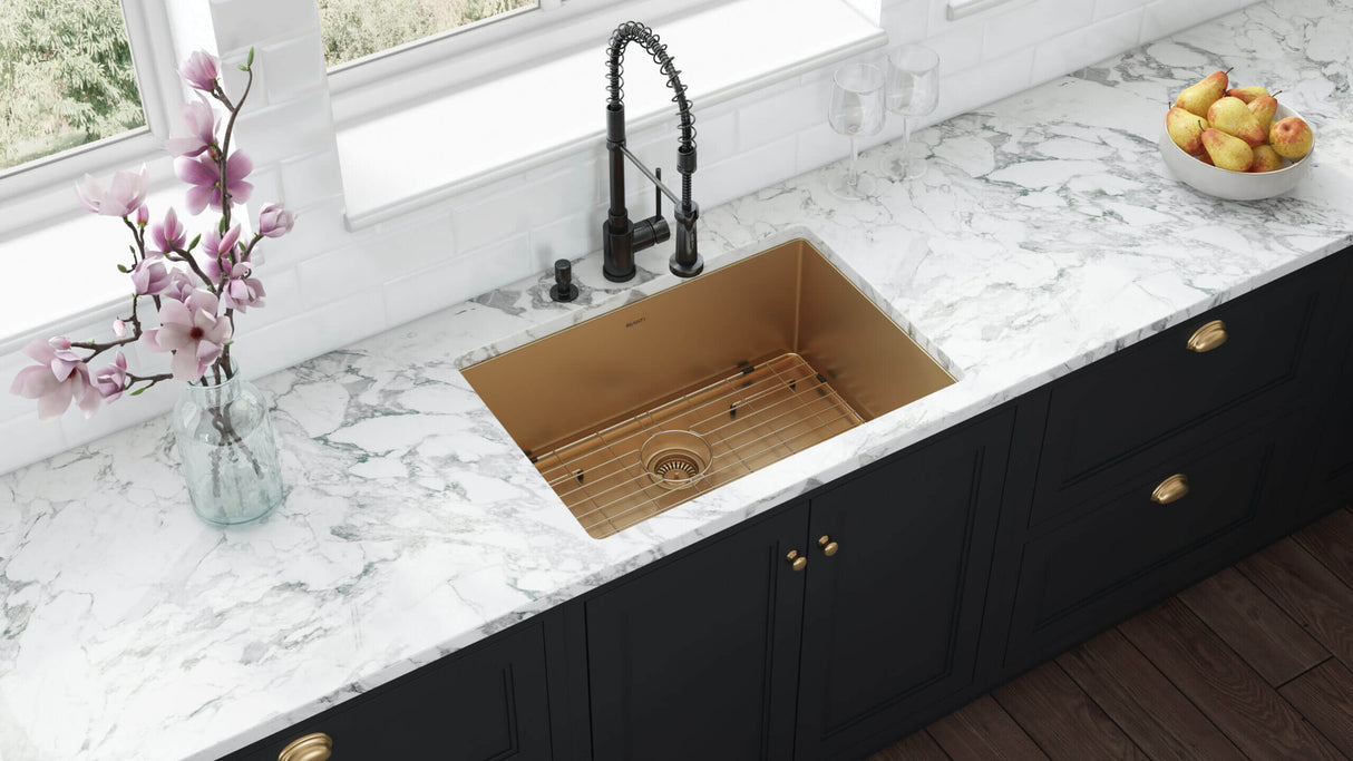 Ruvati 27-inch Undermount Satin Brass Matte Gold Stainless Steel Kitchen Sink 16 Gauge Single Bowl - RVH6127GG\