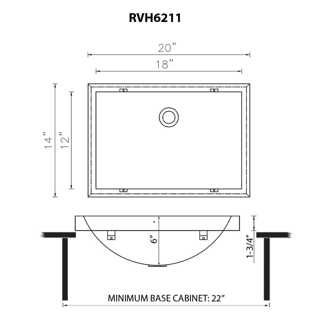 Ruvati 20 x 14 inch Semi-Recessed Drop-in Topmount Gunmetal Black Stainless Steel Rectangular Bathroom Sink - RVH6211BL