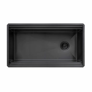 Ruvati 33-inch Gunmetal Black Stainless Steel Workstation Two-Tiered Ledge Kitchen Sink Undermount - RVH6222BL