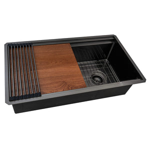 Ruvati 33-inch Gunmetal Black Stainless Steel Workstation Two-Tiered Ledge Kitchen Sink Undermount - RVH6222BL