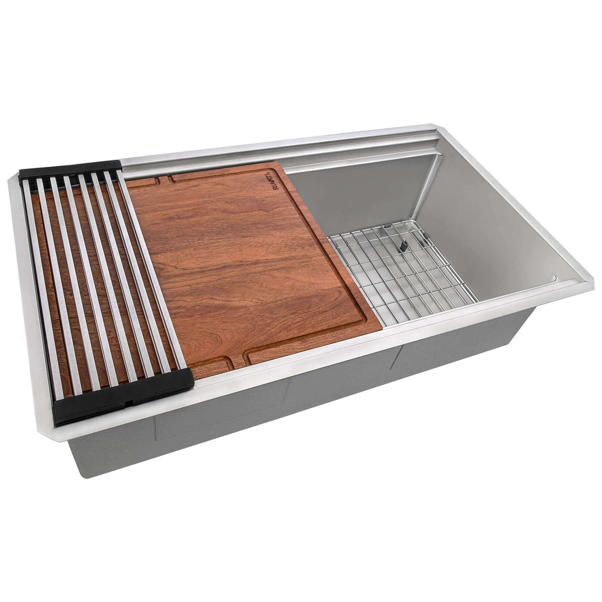Ruvati 33-inch Workstation Two-Tiered Double Ledge Kitchen Sink Undermount 16 Gauge Stainless Steel - RVH6222ST