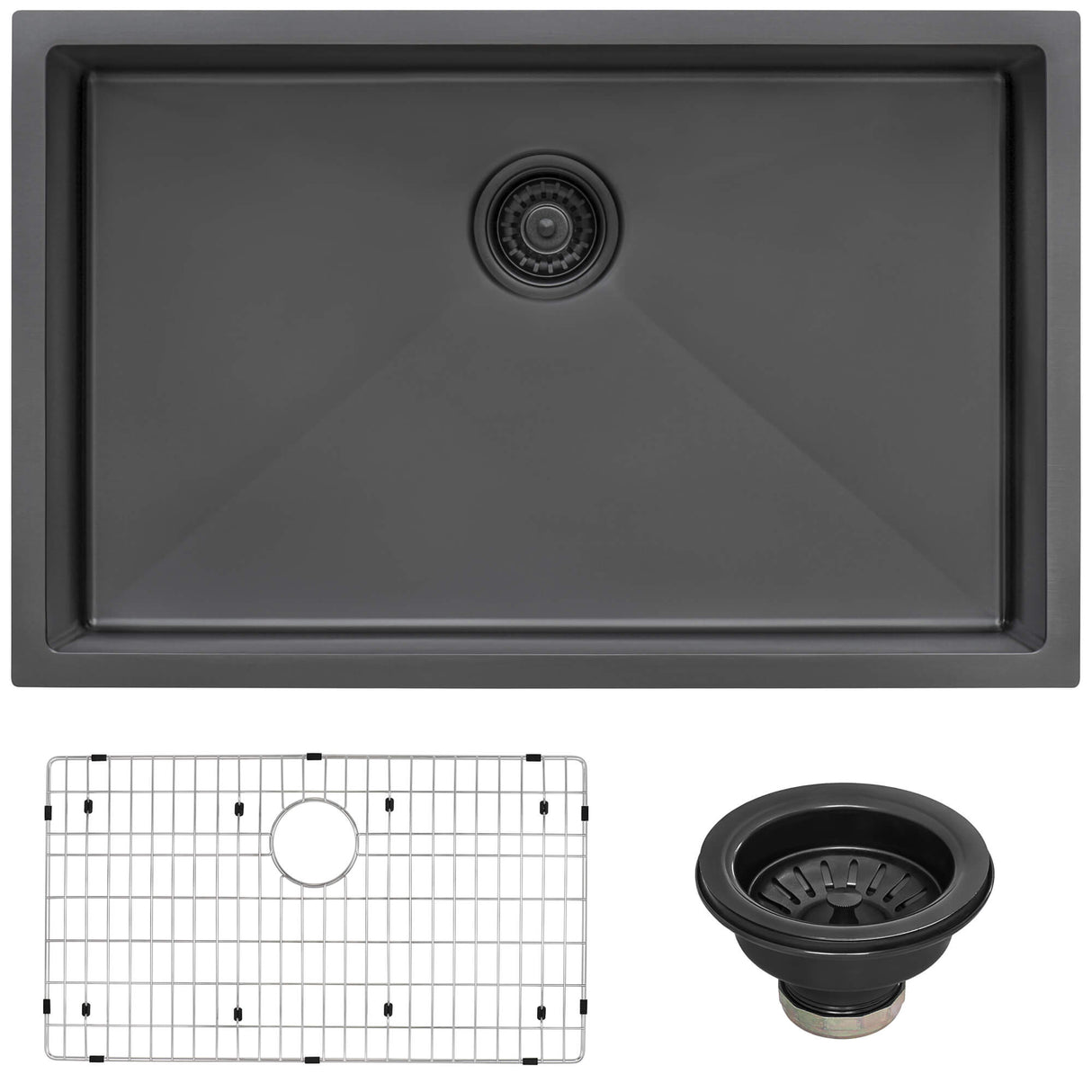 Ruvati 30-inch Undermount Gunmetal Black Stainless Steel Kitchen Sink 16 Gauge Single Bowl - RVH6300BL
