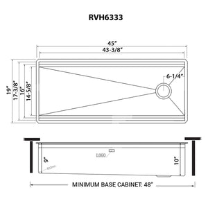 Ruvati 45-inch Workstation Two-Tiered Double Ledge Kitchen Sink Undermount 16 Gauge Stainless Steel - RVH6333ST