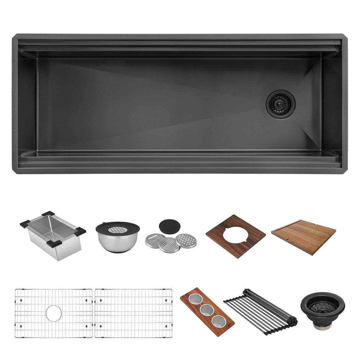 Ruvati 45-inch Gunmetal Black Stainless Steel Workstation Two-Tiered Ledge Undermount Kitchen Sink - RVH6333BL