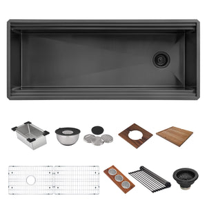 Ruvati 45-inch Gunmetal Black Stainless Steel Workstation Two-Tiered Ledge Undermount Kitchen Sink - RVH6333BL