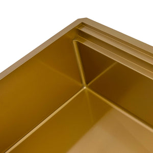 Ruvati 45-inch Polished Brass Matte Gold Stainless Steel Workstation Two-Tiered Ledge Undermount Kitchen Sink - RVH6333GG