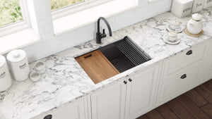 Ruvati 27 inch Gunmetal Black Stainless Steel Workstation Undermount Kitchen Sink Single Bowl - RVH6527BL