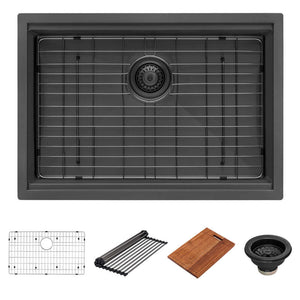 Ruvati 30-inch Gunmetal Black Stainless Steel Workstation Undermount Kitchen Sink Single Bowl - RVH6530BL