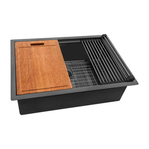 Ruvati 30-inch Gunmetal Black Stainless Steel Workstation Undermount Kitchen Sink Single Bowl - RVH6530BL