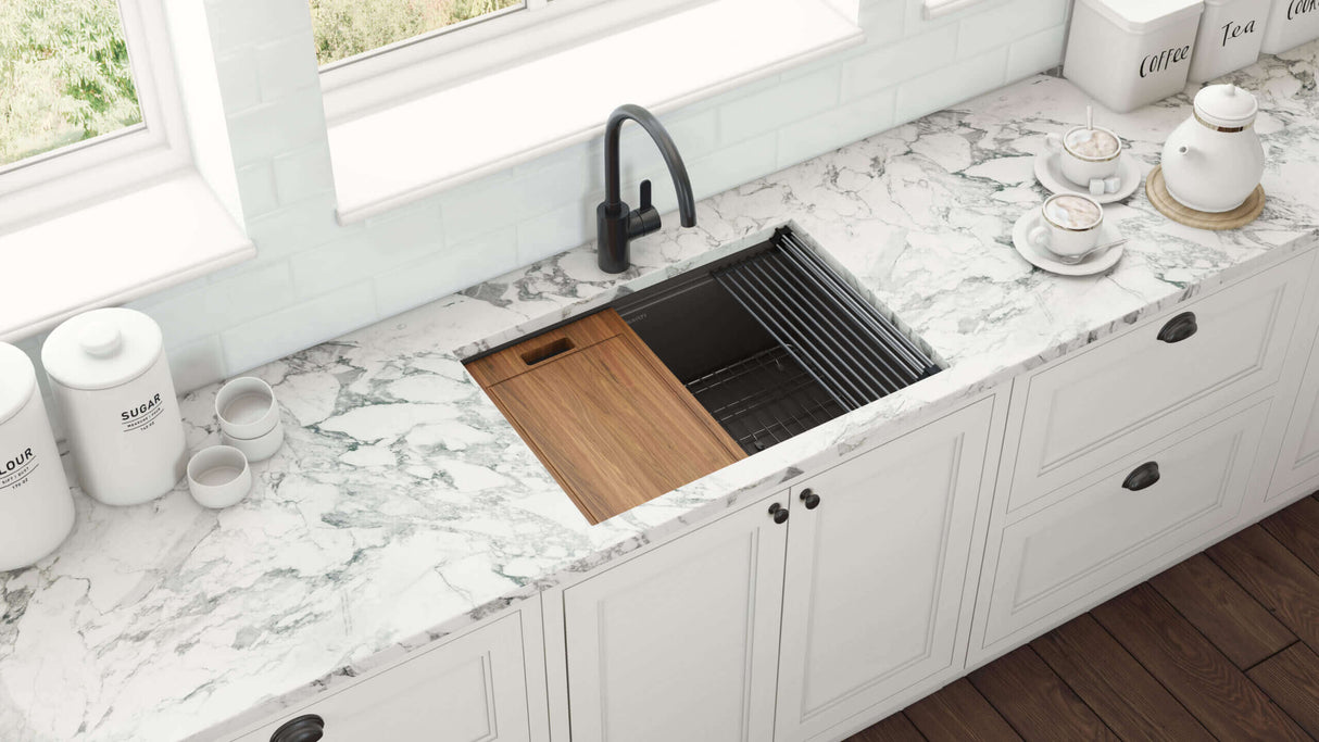 Ruvati 30-inch Gunmetal Black Stainless Steel Workstation Undermount Kitchen Sink Single Bowl - RVH6530BL