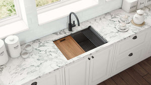 Ruvati 30-inch Gunmetal Black Stainless Steel Workstation Undermount Kitchen Sink Single Bowl - RVH6530BL