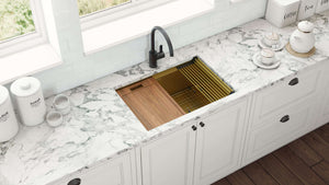 Ruvati 30-inch Polished Brass Matte Gold Workstation Undermount Kitchen Sink Single Bowl - RVH6530GG