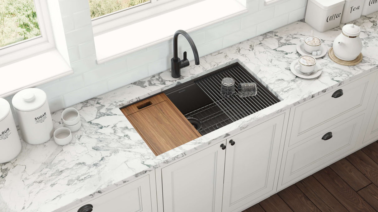 Ruvati 33 inch Gunmetal Black Stainless Steel Workstation Undermount Kitchen Sink Single Bowl - RVH6533BL