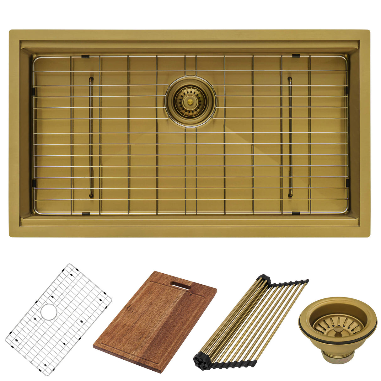 Ruvati 33 inch Polished Brass Matte Gold Workstation Undermount Kitchen Sink Single Bowl - RVH6533GG