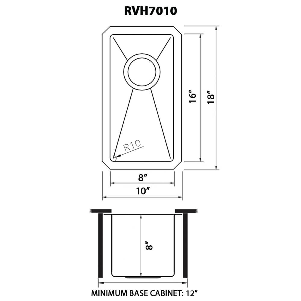 Ruvati 10 inch Undermount Bar Prep 16 Gauge Kitchen Sink Round Corners Stainless Steel Single Bowl - RVH7010