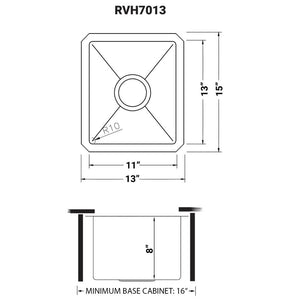 Ruvati 13 x 15 inch Undermount Bar Prep 16 Gauge Kitchen Sink Round Corners Stainless Steel Single Bowl - RVH7013