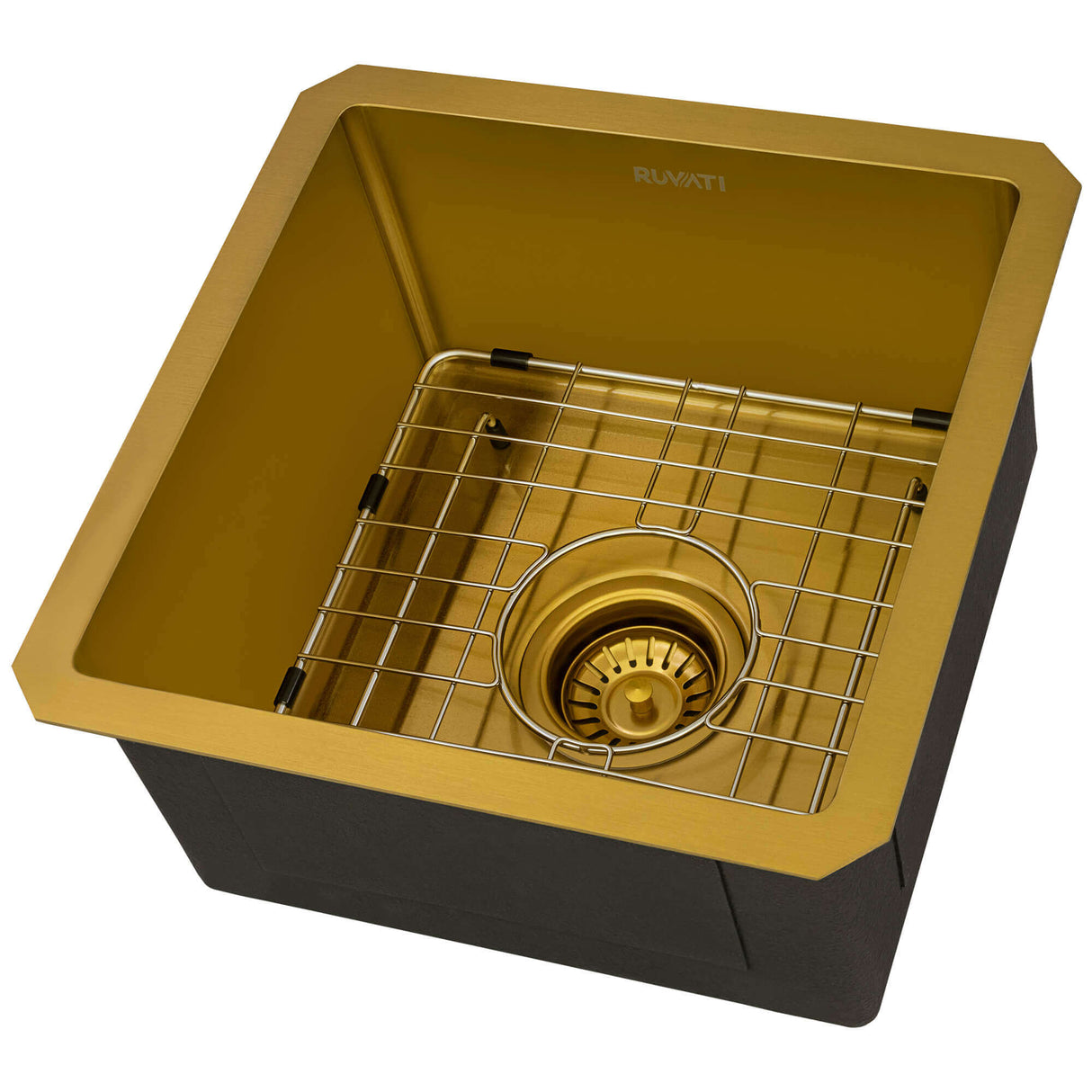 Ruvati 15-inch Polished Brass Matte Gold Stainless Steel Undermount Bar Prep 16 Gauge Kitchen Sink - RVH7015GG