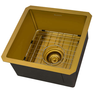 Ruvati 15-inch Polished Brass Matte Gold Stainless Steel Undermount Bar Prep 16 Gauge Kitchen Sink - RVH7015GG