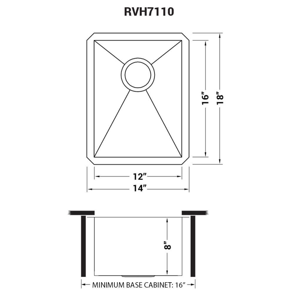 Ruvati 14-inch Undermount 16 Gauge Zero Radius Bar Prep Kitchen Sink Stainless Steel Single Bowl - RVH7110