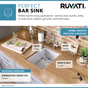 Ruvati 16-inch Undermount 16 Gauge Zero Radius Bar Prep Sink Stainless Steel Single Bowl - RVH7111