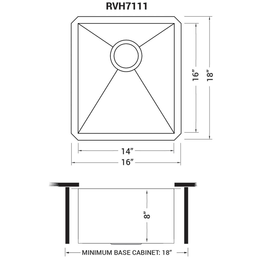 Ruvati 16-inch Undermount 16 Gauge Zero Radius Bar Prep Sink Stainless Steel Single Bowl - RVH7111