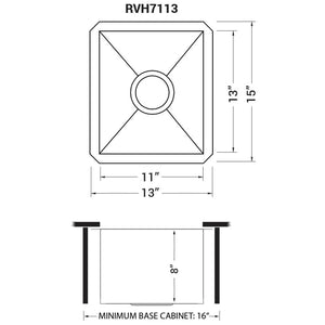 Ruvati 13 x 15 inch Undermount 16 Gauge Zero Radius Bar Prep Kitchen Sink Stainless Steel Single Bowl - RVH7113