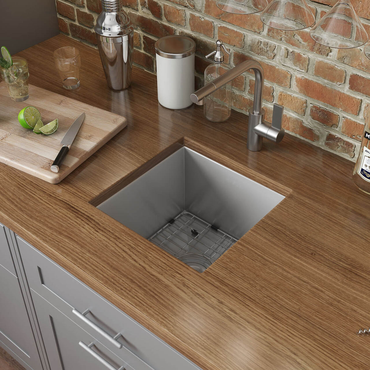Ruvati 15 x 15 inch Undermount 16 Gauge Zero Radius Bar Prep Square Kitchen Sink Single Bowl - RVH7115