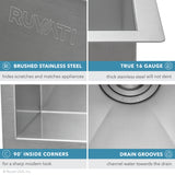 Ruvati 15 x 15 inch Undermount 16 Gauge Zero Radius Bar Prep Square Kitchen Sink Single Bowl - RVH7115