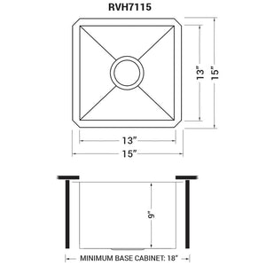 Ruvati 15 x 15 inch Undermount 16 Gauge Zero Radius Bar Prep Square Kitchen Sink Single Bowl - RVH7115