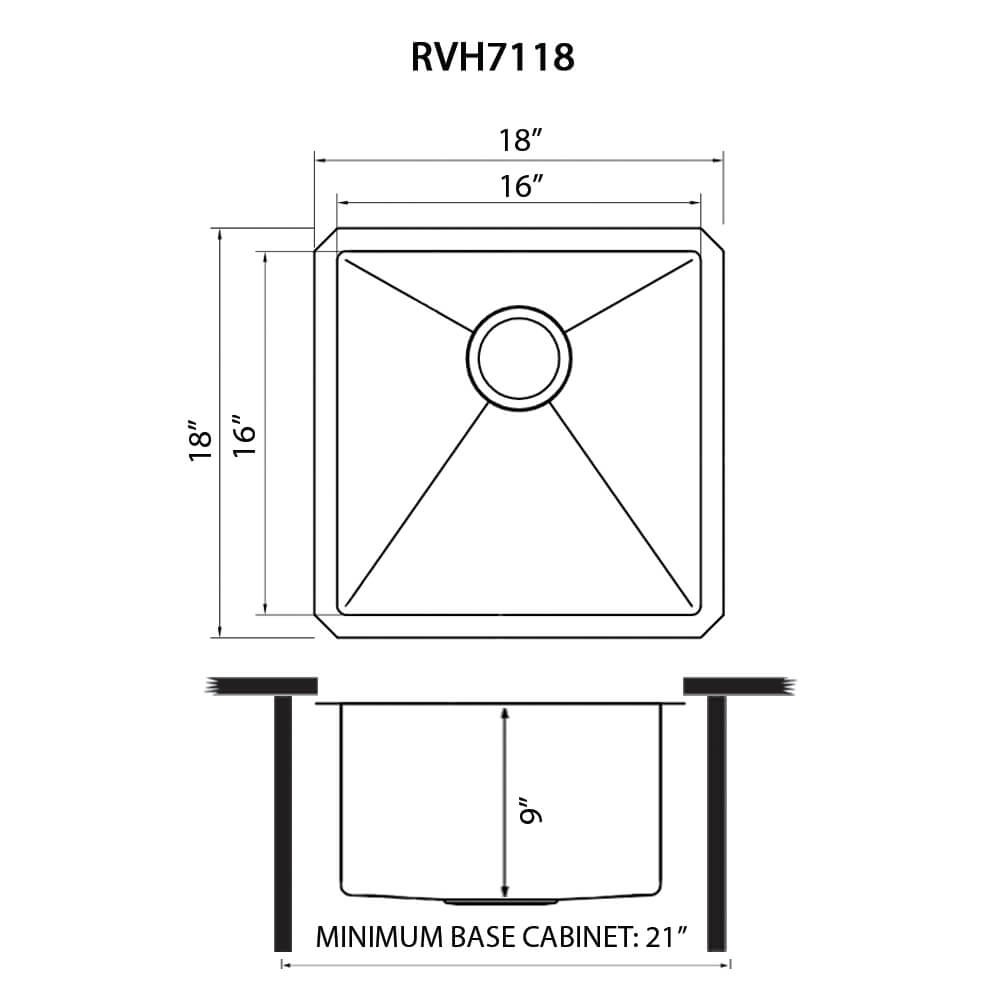 Ruvati 18 inch Undermount Bar Prep 16 Gauge Kitchen Sink Round Corners Stainless Steel Single Bowl - RVH7118
