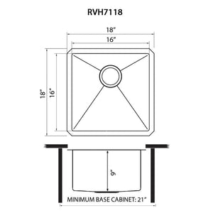 Ruvati 18 inch Undermount Bar Prep 16 Gauge Kitchen Sink Round Corners Stainless Steel Single Bowl - RVH7118