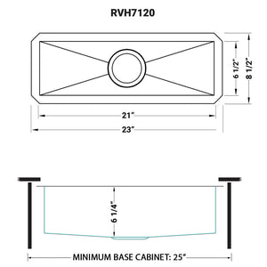 Ruvati 23" x 8" Bar Prep Sink Narrow Trough Undermount 16 Gauge Stainless Steel Single Bowl - RVH7120