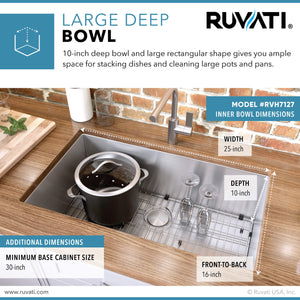Ruvati 27-inch Undermount 16 Gauge Stainless Steel Kitchen Sink Rounded Corners Single Bowl - RVH7127