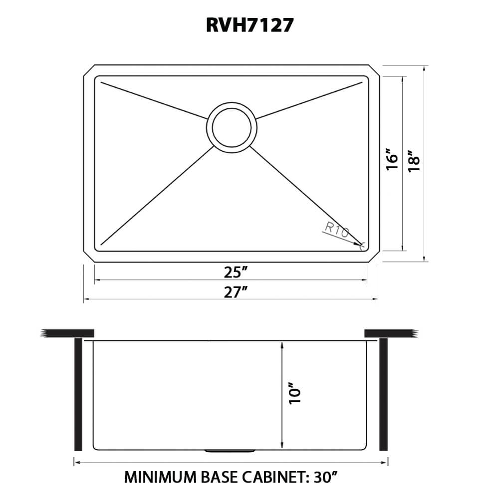 Ruvati 27-inch Undermount 16 Gauge Stainless Steel Kitchen Sink Rounded Corners Single Bowl - RVH7127