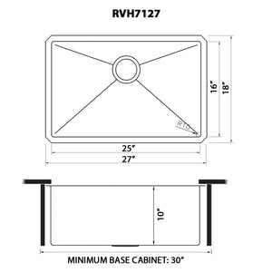 Ruvati 27-inch Undermount 16 Gauge Stainless Steel Kitchen Sink Rounded Corners Single Bowl - RVH7127